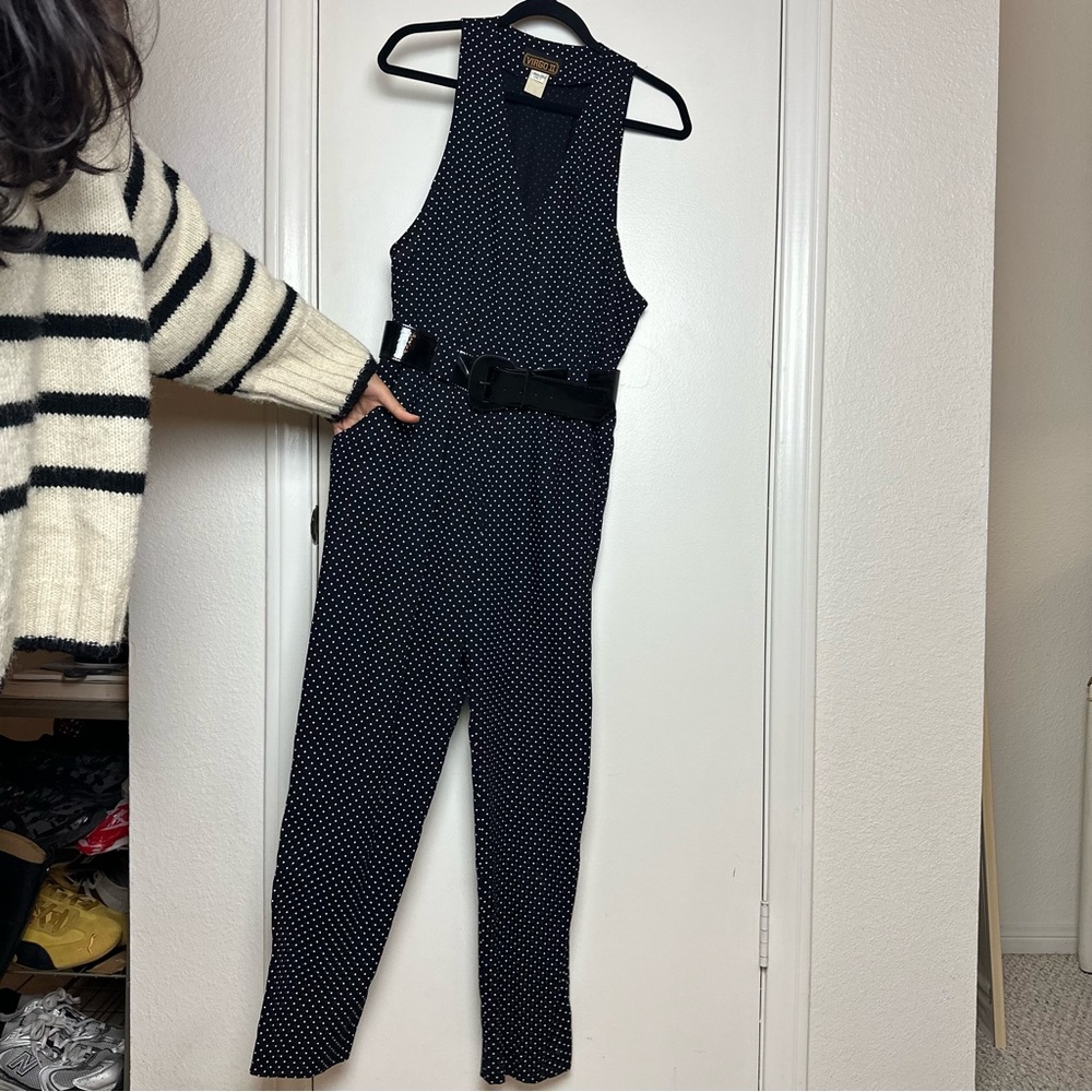 Vintage Virgo II Polka Dot Jumpsuit with Belt & Pockets